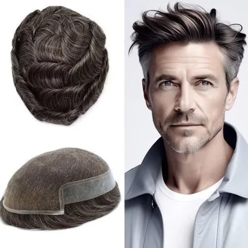Vista 33 de FACE MIRACLE - Tupé de encaje frontal francés para hombres, postizos, sistemas de reemplazo de cabello humano con PU para hombre, prótesis