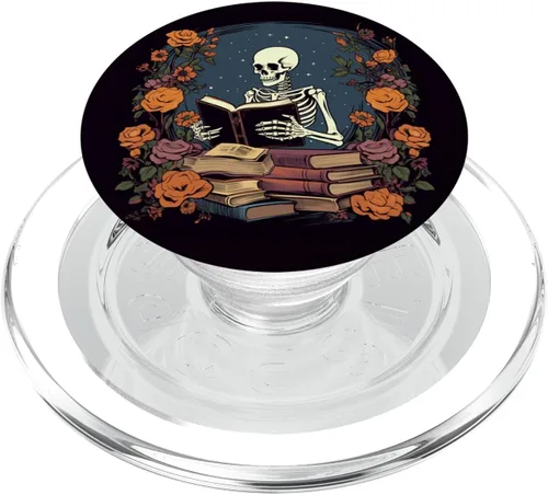 Vista 8 de Bibliotecario esqueleto gótico gótico gótico amante de la lectura de libros PopSockets intercambiables PopGrip