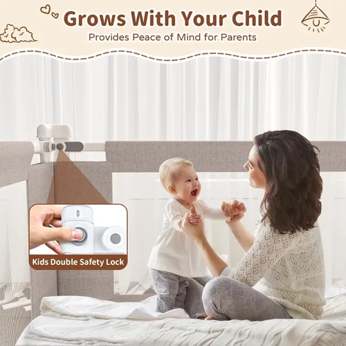 Vista 6 de Riel de cama para niños pequeños, 1 pieza de barandilla de protección de cama ajustable en altura para niños pequeños, rieles de seguridad