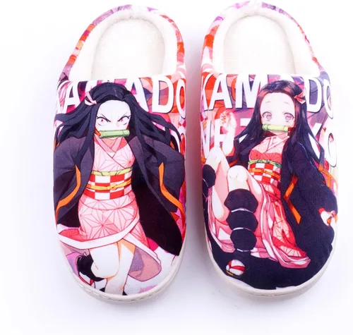 Vista 2 de Roffatide Anime Demon Slayer Fuzzy Slippers House Open Back Slippers Closed Toe Slippers Lightweight Rubber Sole Slippers