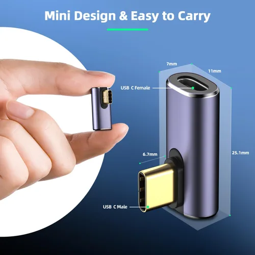 Vista 7 de Adaptador de ángulo recto USB C, 4 unidades, video 8K 60Hz 40Gbps transferencia de datos PD 100W Adaptador USB C de 90 grados compatible