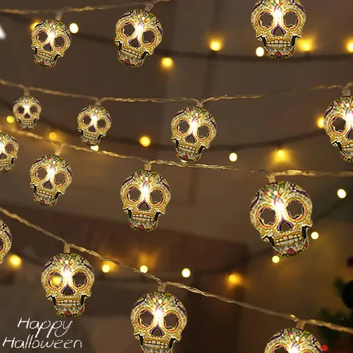 Vista 10 de Guirnalda de luces de Halloween, 10 pies, 20 luces LED de otoño, USB y batería, decoración de Halloween, luz de otoño, 8 modos intermitentes, bonita