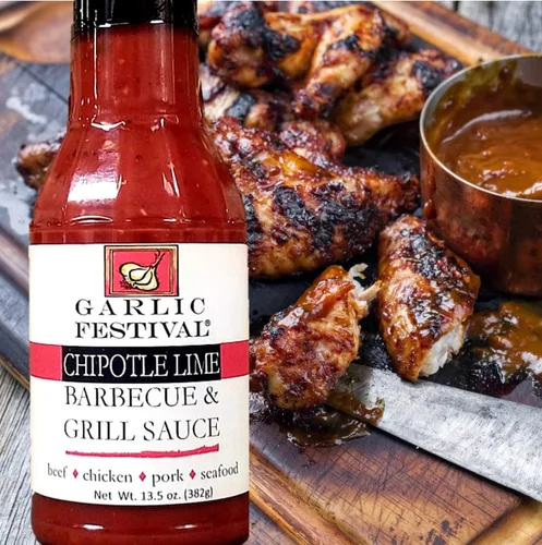 Vista 2 de Garlic Festival Foods Salsa de ajo, chipotle, lima y barbacoa, 13.5 oz.