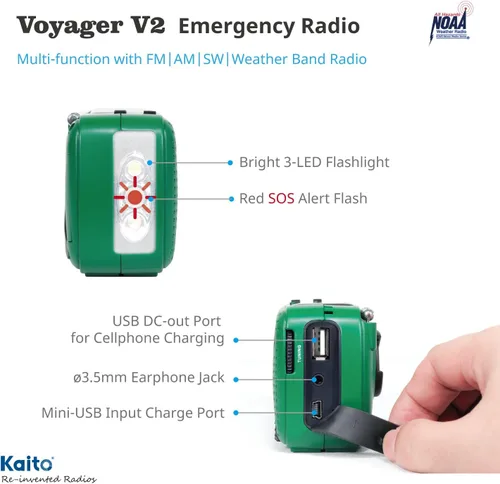 Vista 5 de Mejor NOAA Portátil Solar/Manivela de mano AM/FM, onda corta y NOAA Radio de emergencia meteorológica con cargador de teléfono celular USB