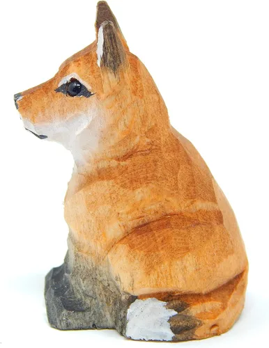 Vista 3 de Selsela Figura colgante de madera de zorro rojo, decoración tallada a mano