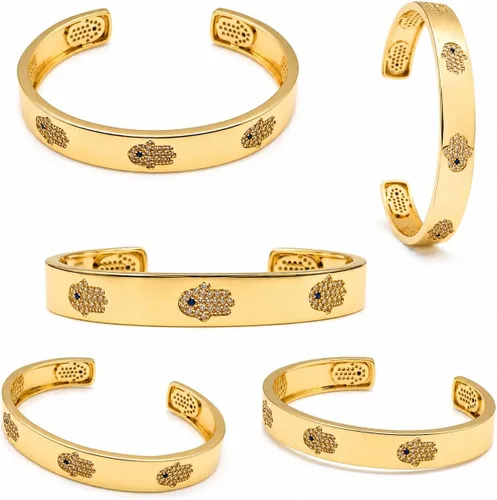 Vista 8 de LESLIE BOULES Pulsera de mano Hamsa chapada en oro de 18 quilates para mujer, joyería de moda