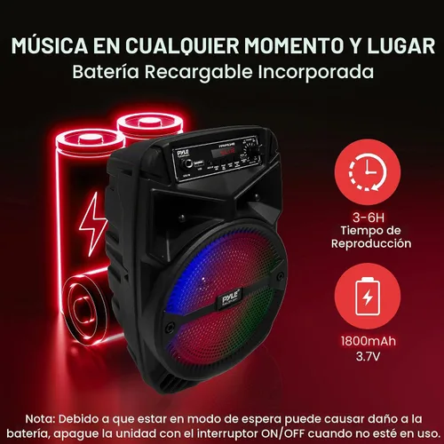 Vista 5 de Pyle Altavoz Bluetooth recargable de 240 W para exteriores, sistema PA portátil con subwoofer de 6.5 pulgadas, tweeter de 1 pulgada, micrófono