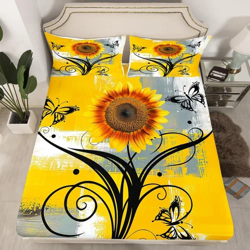 Vista 13 de Erosebridal Juego de ropa de cama rústica de tamaño individual, diseño de mariposa y girasol, para niños, adolescentes, adultos, retro, grunge
