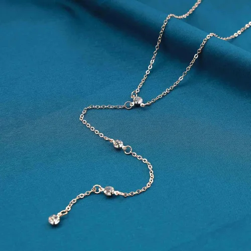 Vista 5 de Andelaisi Gargantilla de cristal bohemio Lariat Y con diamantes de imitación dorados, gargantilla vintage de circonita cúbica, collar de cadena