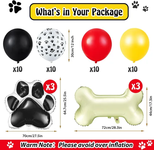 Vista 2 de Decoraciones de cumpleaños para perros, kit de 46 globos con estampado de patas y globos de papel de aluminio, decoraciones de fiesta temática