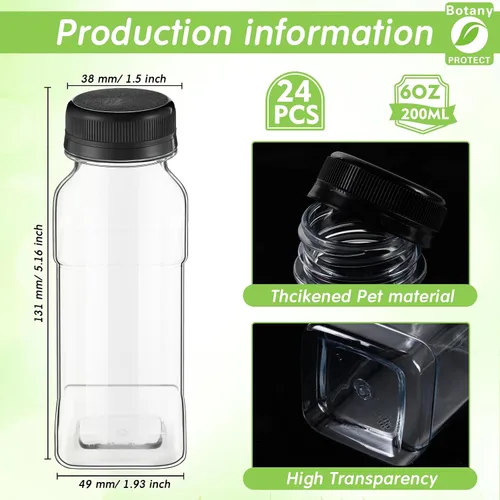Vista 2 de Mifoci 24 botellas de plástico de 6.7 onzas con tapas, pequeños recipientes reutilizables para jugo con tapas, recipientes vacíos transparentes