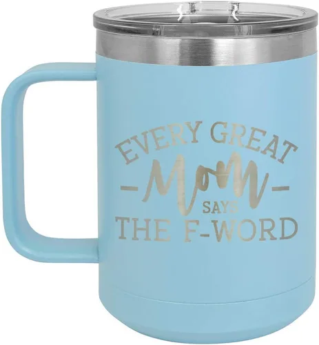 Vista 6 de EVERY GREAT MOM SAYS THE F WORD Taza de café negra de 15 oz con tapa deslizante Taza de café de viaje aislada Ideas de regalos de cumpleaños