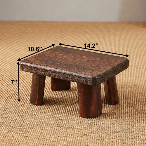 Vista 2 de Taburete de madera, taburete rectangular para mesita de noche, escalera para cocina y baño, taburete reposapiés debajo del escritorio, súper