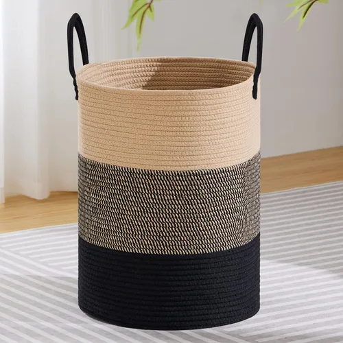 Vista 23 de VIPOSCO Cesta de lavandería tejida pequeña de 30L, color marrón y blanco
