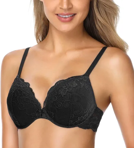 Vista 2 de Wingslove Sujetador push up para mujer, brasier acolchado de encaje cómodo añade 1 taza de brasier con aros