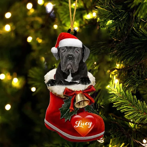 Vista 20 de Adorno de Navidad de perro afgano en bota de Papá Noel, adorno de nombre de perro personalizado, regalo para amante de los perros, decoración