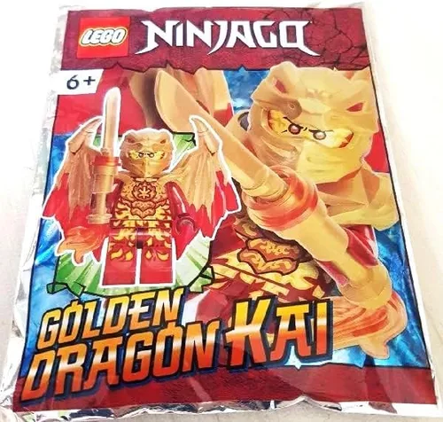 Vista 2 de LEGO Ninjago Crystalized: Minifig Kai Golden Dragon con espada de fuego y espada de dragón