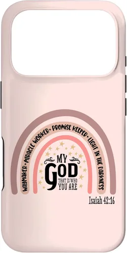 Vista 29 de Funda motivacional para iPhone 13 Pro Max Waymaker Boho Rainbow con versículo bíblico
