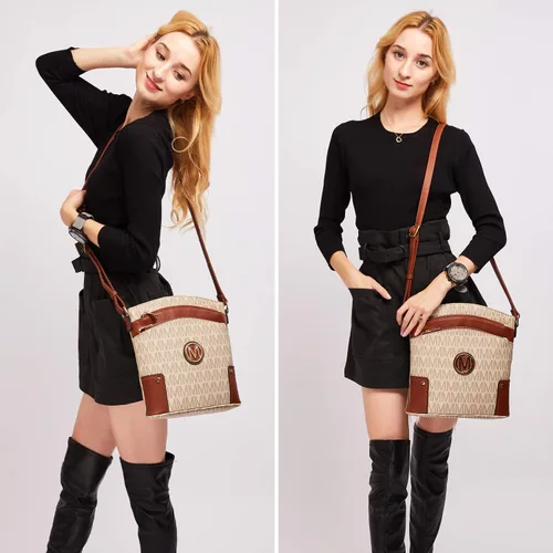 Vista 2 de MARCO M KELLY Bolsos cruzados para mujer, múltiples bolsillos, grandes, monograma, con cremallera, bolso de hombro de piel sintética para mujer