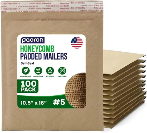 Vista 10 de Sobres acolchados de panal biodegradables y compostables (6 x 10 pulgadas – 250 unidades) sobres de envío de papel con revestimiento hexagonal