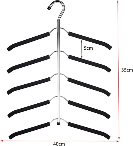 Vista 2 de Paquete de 3 perchas para blusas 5 en 1 que ahorran espacio, perchas acolchadas antideslizantes con brazo oscilante, acero inoxidable resistente