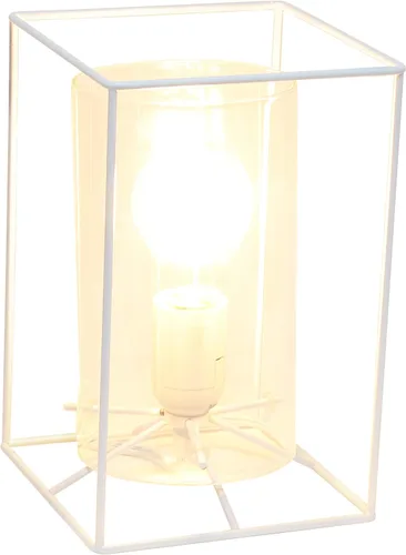 Vista 2 de Elegant Designs LT2069-WHT Lámpara de mesa pequeña de vidrio y metal, color blanco y transparente