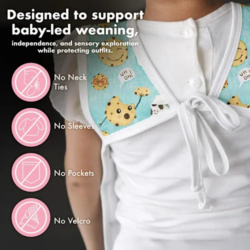 Vista 5 de BapronBaby Galletas y leche Bapron – Babero más seguro sin lazo para el cuello para bebés y niños pequeños – Suave impermeable resistente a