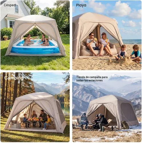 Vista 8 de Inflatable Tents for Camping, Blow Up Tent with Hand Pump, Easy Setup Inflatable Hot Tent with Stove Jack, Waterproof Oxford Air Glamping Tents for