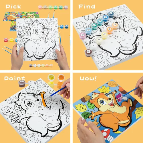 Vista 7 de Sixth Space Pintura por números para niños de 4 a 8 años, pintura al óleo acrílica preimpresa para principiantes, incluye lienzo enmarcado