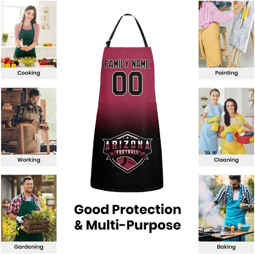 Vista 4 de Delantal personalizado con nombres y números personalizados, regalo para mamá y esposa, fanáticos, mujeres, cocina de cocina