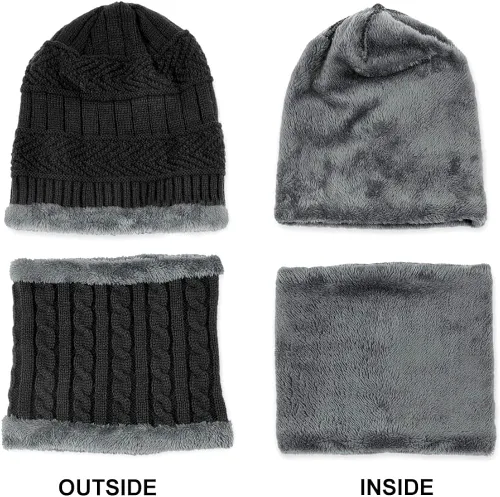 Vista 4 de 4 piezas de gorro de invierno para hombre y mujer, conjunto de bufanda de punto cálido para hombre y mujer, One Size-Medium