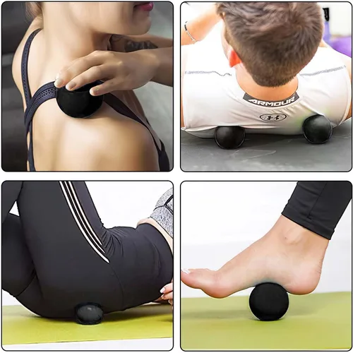 Vista 4 de Pelota de lacrosse de masaje WOVTE para músculos doloridos, hombros, cuello, espalda, pies, cuerpo, tejido profundo, punto de activación, nudos Negro