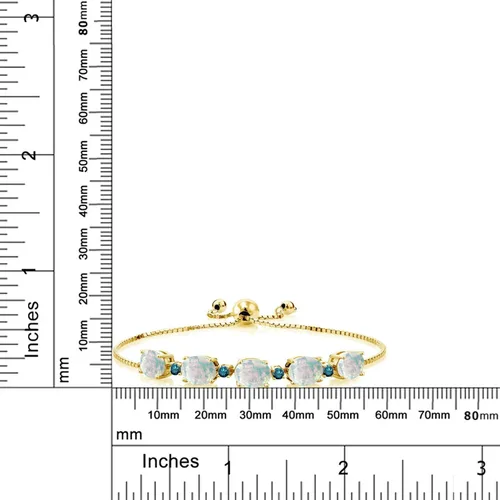 Vista 2 de Gem Stone King Pulsera de plata chapada en oro amarillo de 18 quilates con diamantes azules de ópalo de imitación ovalada de 5.26 quilates