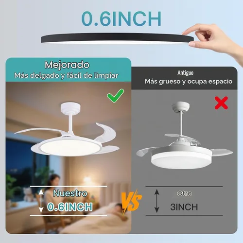Vista 4 de AHAWILL Ventilador de techo retráctil con luces y control remoto, 42'' Fandelier ventilador de techo con espectro completo regulable, ajuste