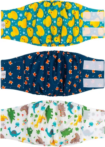 Vista 28 de CuteBone - Pañales lavables para perro macho, banda abdominal, paquete de 3 unidades, color negro, modelo DM54XS