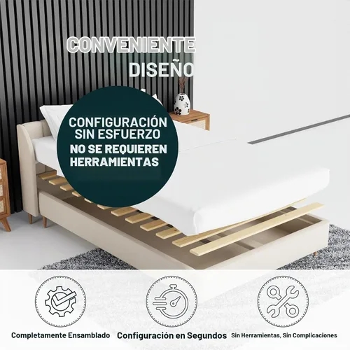 Vista 3 de Treaton, Tablero de Somier/Listones de Cama de Madera Horizontal Extra Resistente de 1 Pulgada, 72" x 39", Beige