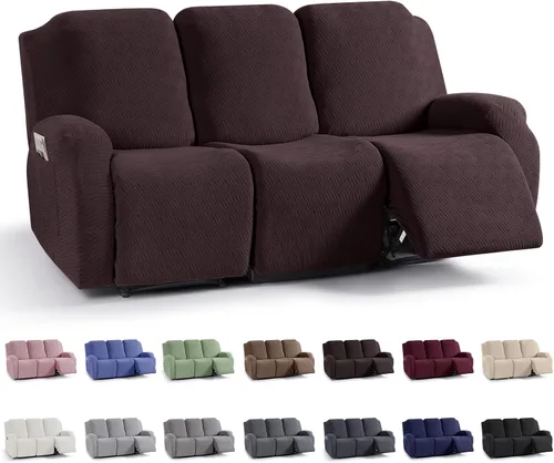 Vista 54 de KinCam Fundas para Reclinables, Fundas Elásticas para Sillas Reclinables, Fundas para Sofá Reclinable con Rayas Jacquard, Fundas Protectoras de Negro