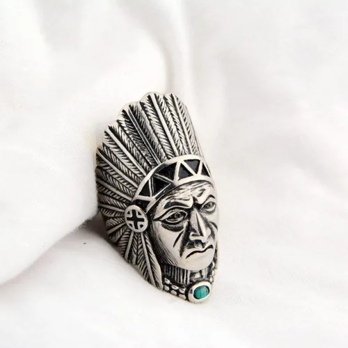 Vista 6 de Anillo de jefe indio para hombres y mujeres, anillos de cabeza indios nativos americanos, banda de acero inoxidable Spirit of The Warrior, punk