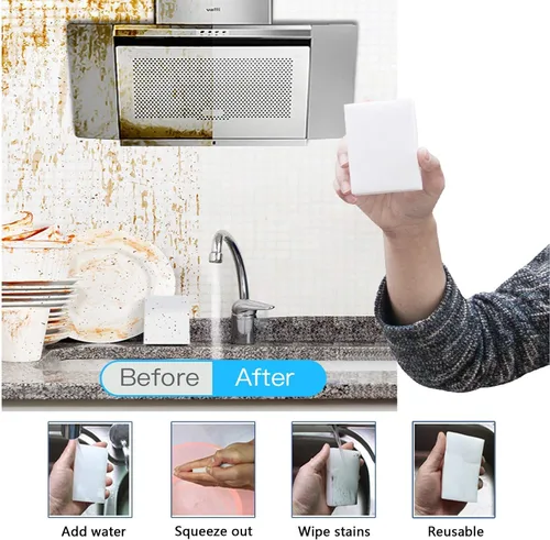 Vista 3 de Paquete de 100 esponjas mágicas para limpieza, esponja de melamina reutilizable de primera calidad, almohadillas de limpieza de espuma para platos