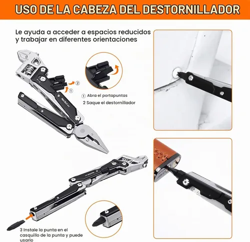 Vista 4 de NEXTOOL W4 - Llave de trinquete ajustable multiherramienta de 11 en 1, herramienta plegable EDC con alicates, cuchillo, sierra y destornillador