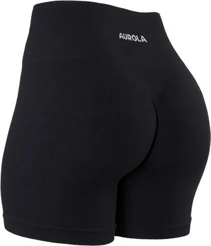 Vista 2 de AUROLA Pantalones cortos de entrenamiento para mujer, control de abdomen, a prueba de sentadillas, acanalados, gruesos, sin costuras, pantalones