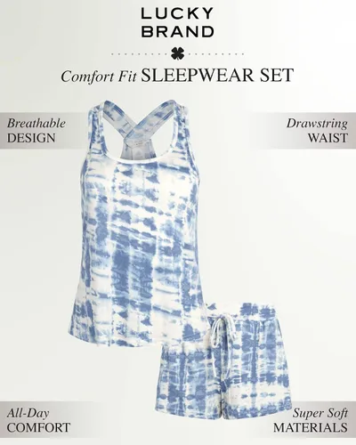 Vista 2 de Lucky Brand Conjuntos de descanso para mujer, pijamas de verano con camiseta sin mangas y pantalones cortos, suaves y lindos