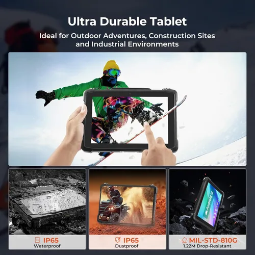 Vista 6 de MUNBYN 10.1 "Tablet resistente IRT11, Android 14, 8GB+128GB Tablet Android resistente con GPS, PC de trabajo al aire libre 700nits, IP65 impermeable