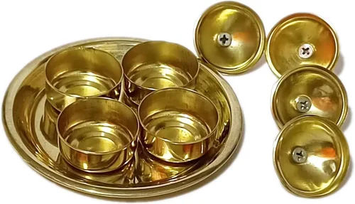 Vista 5 de PARIJAT HANDICRAFT Caja de latón Kumkum, Chandan, soporte para chawal/Kumkum para regalo, Pooja, Thali, Mandir, hogar, templo, regalo