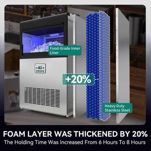 Vista 3 de YITAHOME Máquina para hacer hielo de 100 libras, máquina de hielo comercial bajo encimera, certificado ETL y DOE, grandes máquinas de hielo
