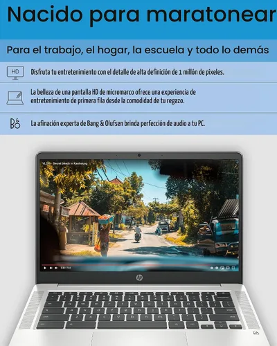 Vista 3 de HP Laptop Chromebook de 14 pulgadas, Intel Celeron N4120, 4 GB de RAM, 64 eMMC, pantalla HD, Chrome OS, gráficos Intel UHD 600, batería de larga