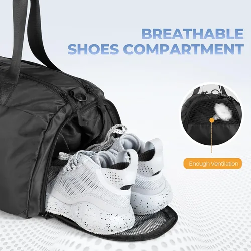 Vista 4 de Bolsa de gimnasio grande para mujer con compartimento para zapatos bolsa deportiva de 40 L para hombres con bolsillo húmedo bolsa de lona ligera