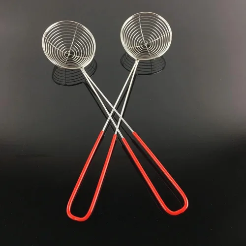 Vista 5 de 2 cucharas coladoras de acero inoxidable, cucharas de colador de olla caliente, cucharón de alambre para cocinar, cuchara con mango para olla