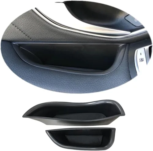 Vista 22 de Manija de bolsillo de almacenamiento lateral delantera, reposabrazos, contenedor de teléfono negro para Mercedes Benz Clase E E350 E400 E500 E63 AMG