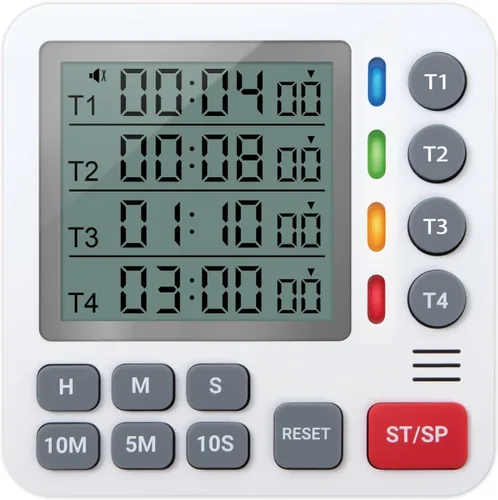 Vista 8 de TPNEG Temporizador digital de cocina – Temporizador de cocina de 4 canales con alarma, parte trasera magnética, modos ruidosos y silenciosos, cuenta